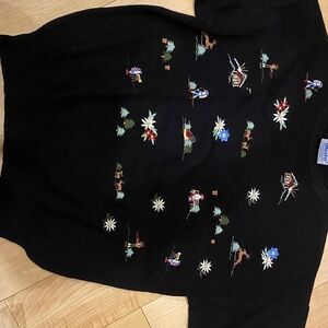Elegant Black Sweater with Colorful Embroidery